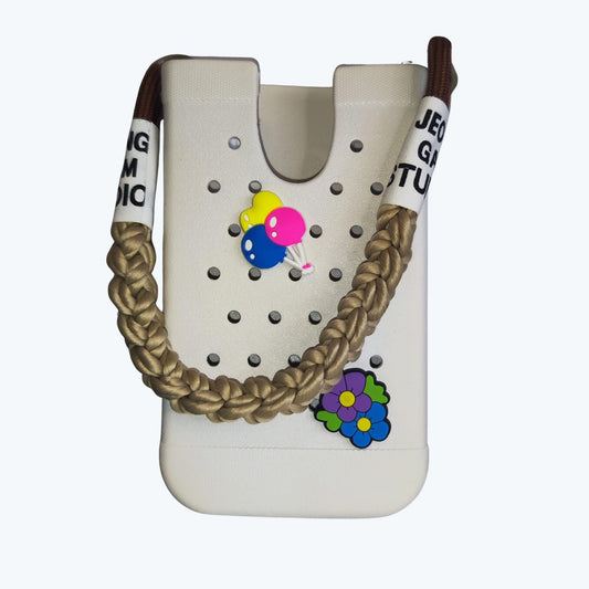 Baadi bag Phone Holder with handles and 2 soft charms - Baadi Bag White